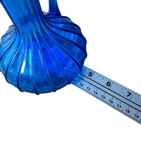 Vintage Rossini Empoli Glass Kingfisher Blue Pitcher Flower Vase Handle 60s MCM - Picture 8 of 9